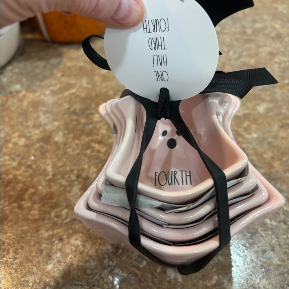 Rae Dunn Set of Pink Ceramic ghost shaped Measuring Cups
